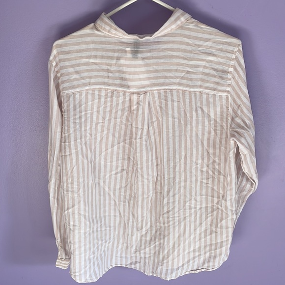 H&M White and Brown Striped Long Sleeved Button-Down Blouse - Picture 2 of 2